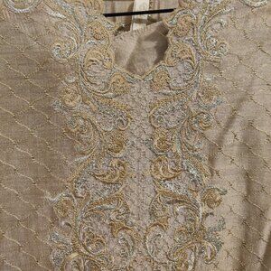 Pakistani formal wear Fawn and Gold Shirt and trousers for formal wear